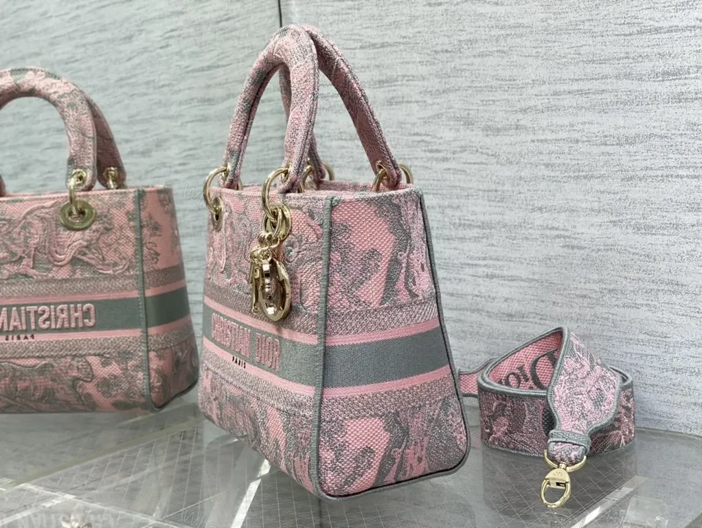 View 8 of Pink Jacquard Dior Tote â€” Bold Texture Everyday Glamour Tote