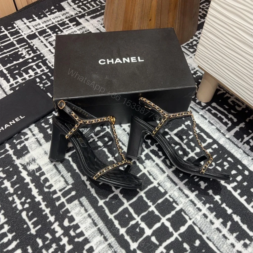 View 8 of 高仿Chanel*25C系列G46109X小羊皮高踭涼鞋黑色8.8CM免檢版