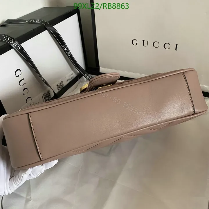 View 6 of Small Gucci GG Marmont Chain Bag in White Chevron Leather 987654