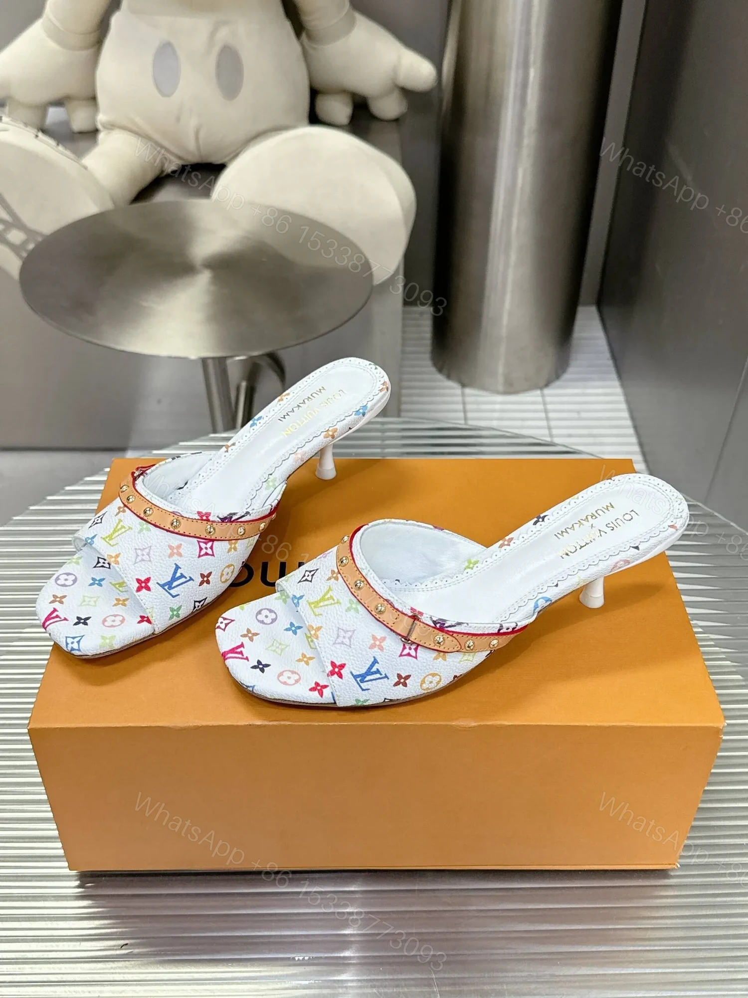 View 4 of LV Women White Multicolor Leather Heels