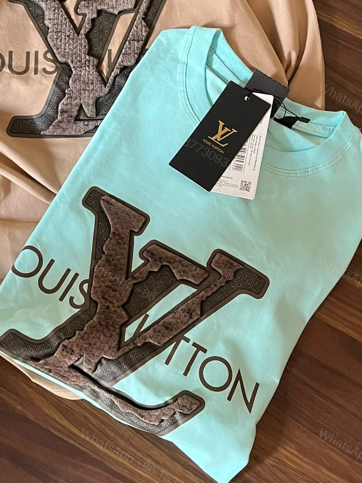View 3 of FIRST COPY Louis Vuitton Drop shoulder Premium patch work on front t-shirt