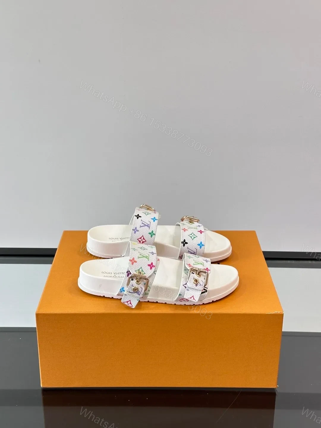 LV Men White Multicolor Pattern Leather Sandals — view 1