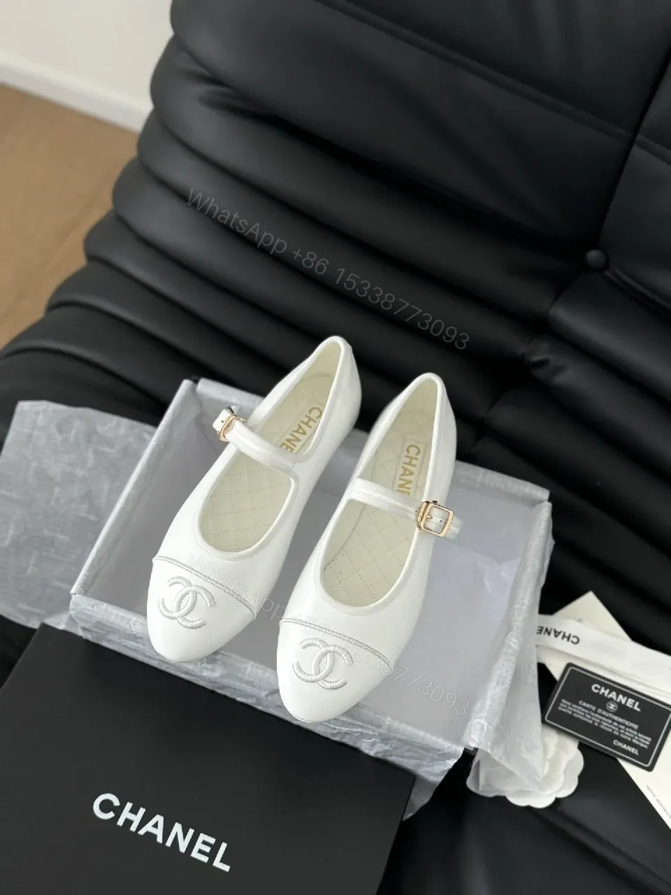 White Mary Jane Flats - Luxe, Logo-Accent, Cushioned Comfort — view 1
