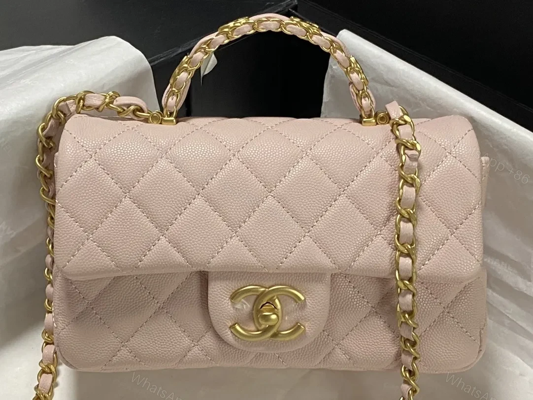 View 9 of Soft Pink Quilted Mini Bag: Luxe Faux Leather, Gold CC Clasp