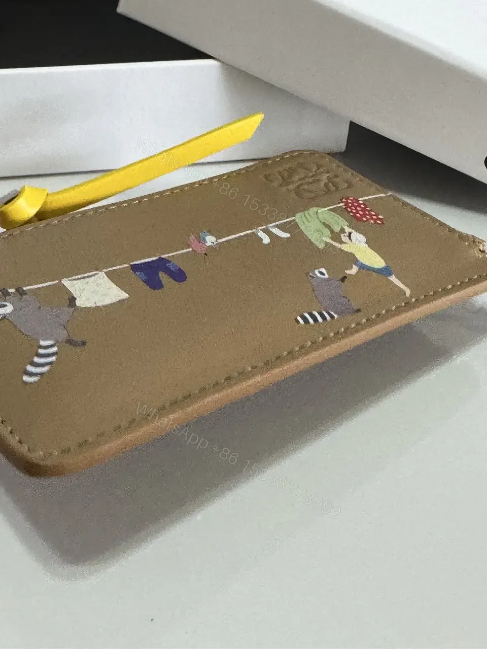 View 5 of Light Brown Leather Pebbled Wallet - ZipAround with Colorful Scene LOEWE Logo
