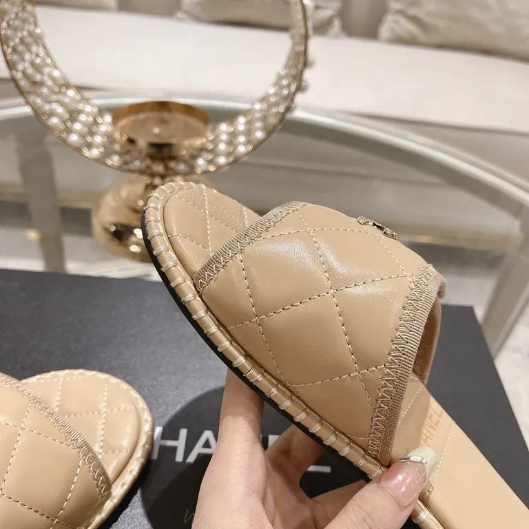 View 8 of Quilted Slides with Chanel Motif â€“ Luxury Everyday Comfort