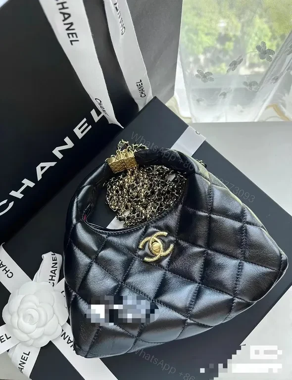 View 3 of Chanel-Style Black Quilted Mini Bag with Chain Strap
