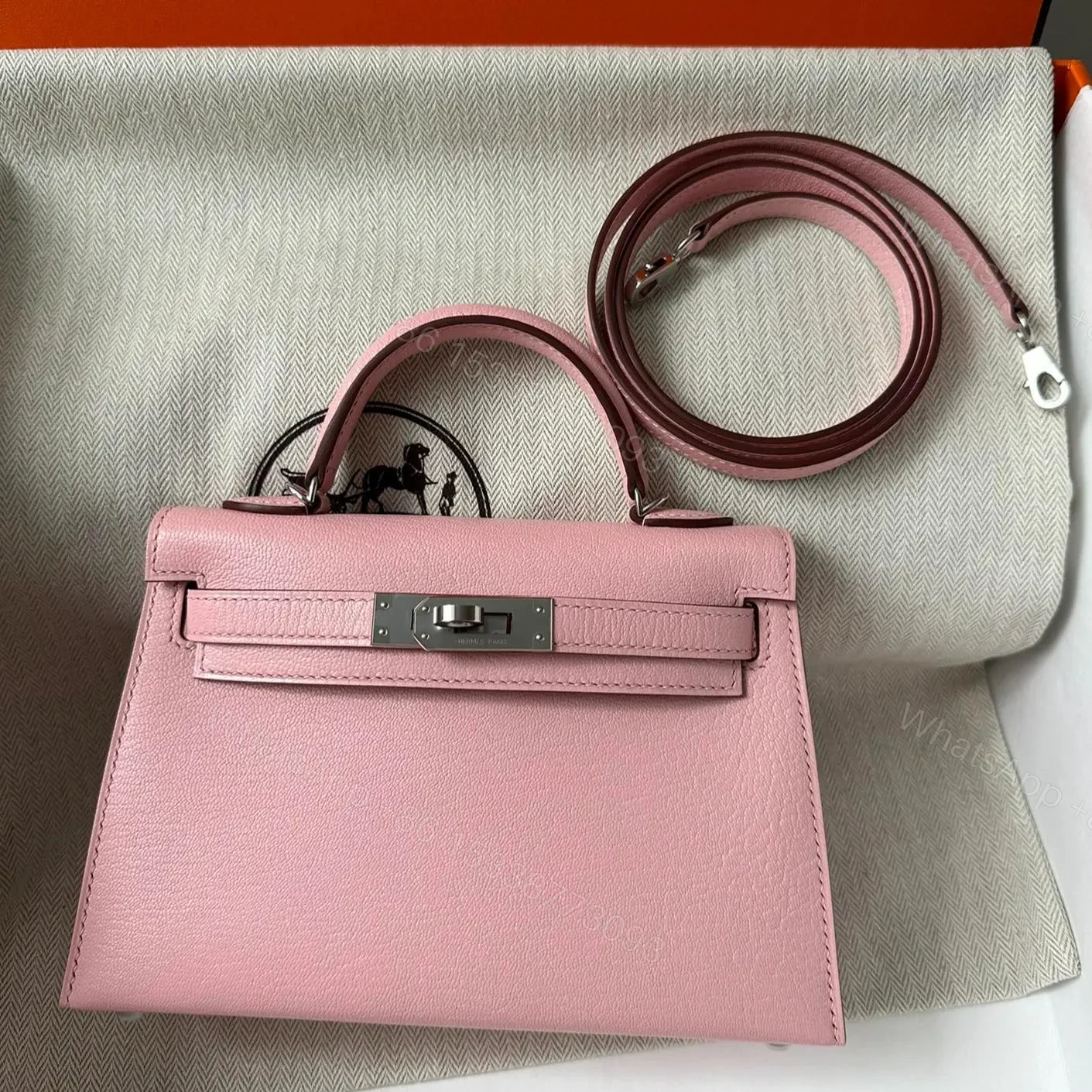HN Mini Kelly 20 bag in Rose Sakura leather with silver hardware — view 1
