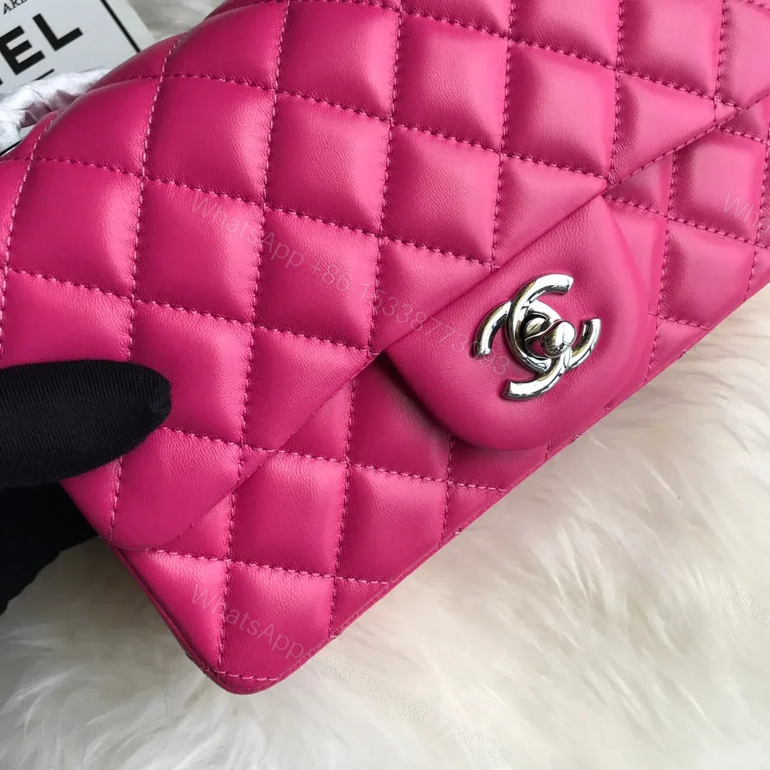 View 5 of CHANEL 20 CLASSIC SMALL DOUBLE FLAP BAG IN DEEP PINK CALFSKIN
