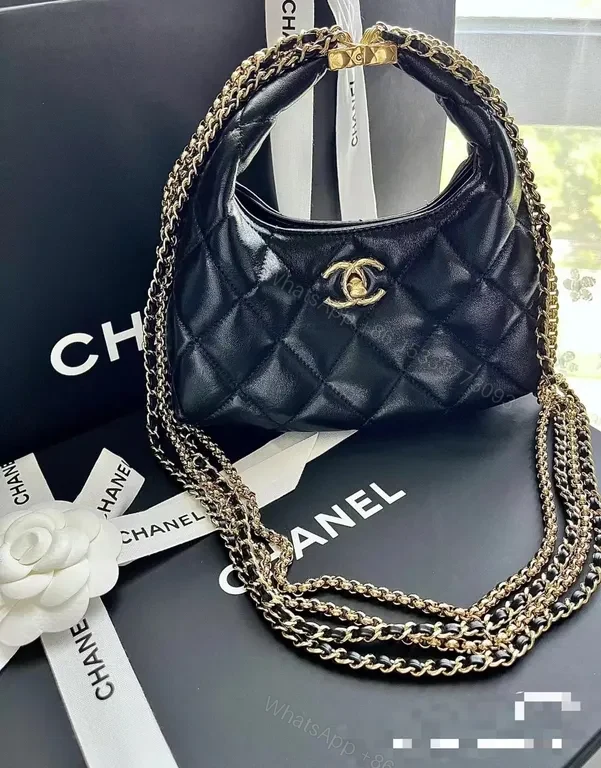 View 8 of Chanel-Style Black Quilted Mini Bag with Chain Strap