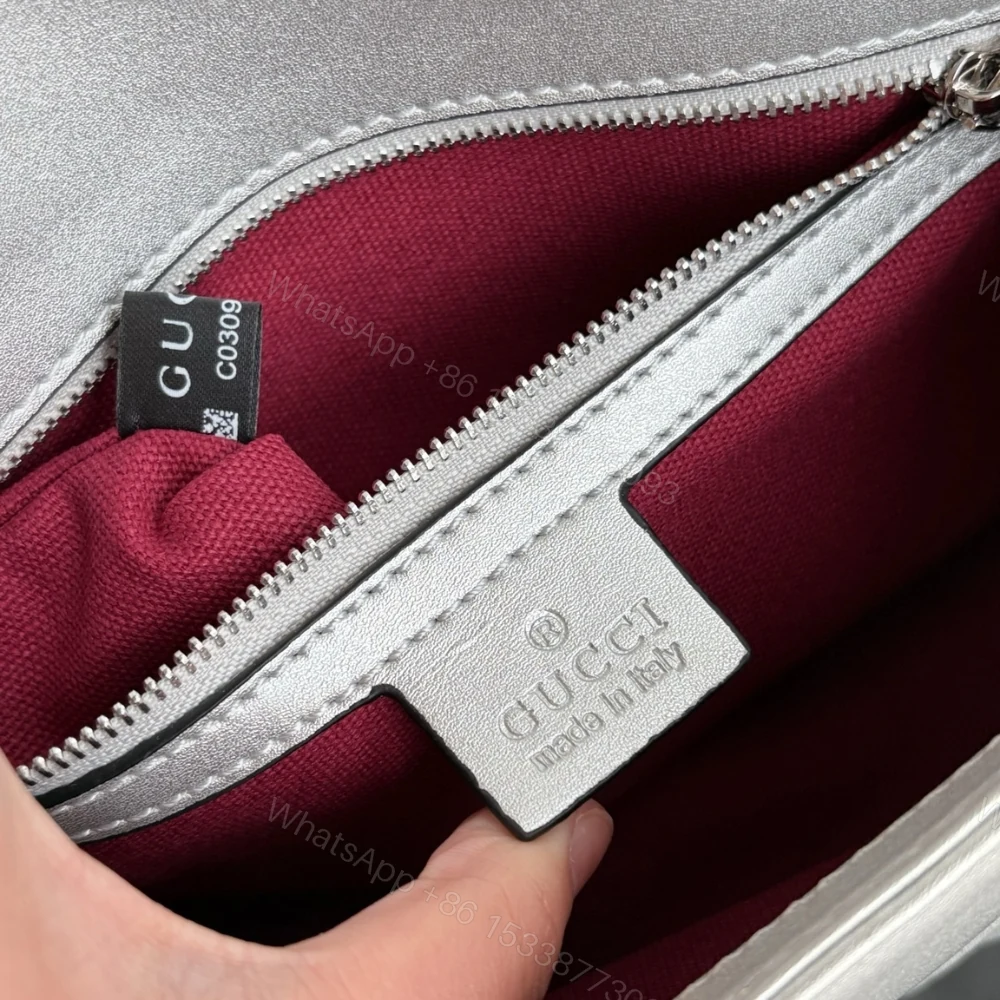View 6 of Gucci Gg Marmont Medium Shoulder Bag Metallic Silver 26Cm