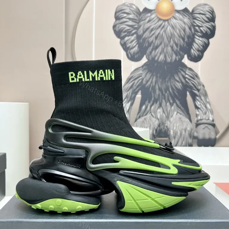 View 8 of Neon Balmain Knit-Top Sneakers: Luxe Sport High-Tops
