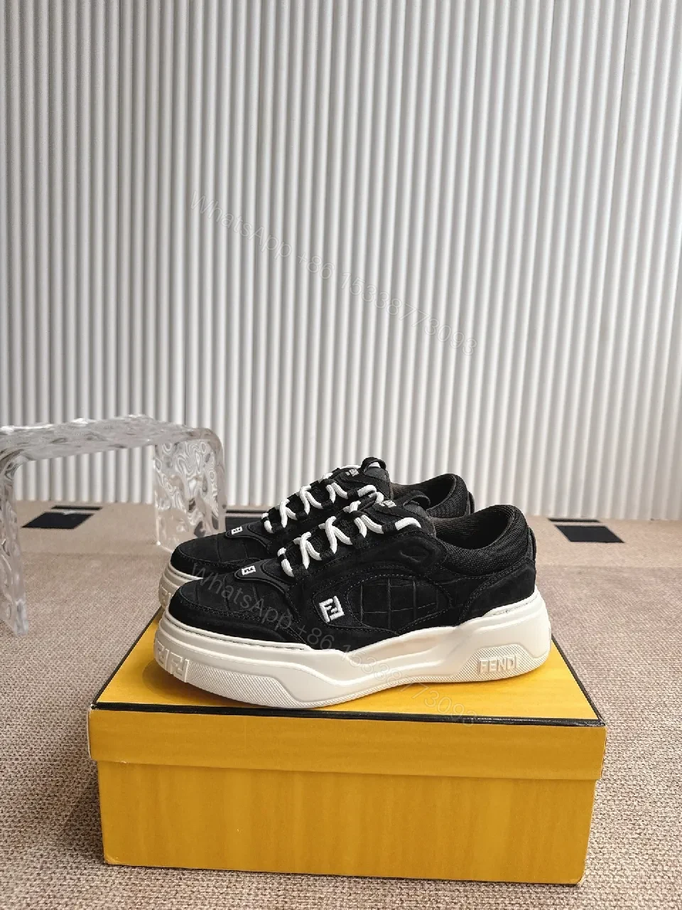 View 2 of Bold-Quilted Black High-Top Trainers with Luxe Detail