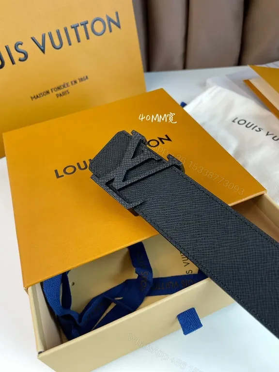 View 6 of Black Leather Belt LV Signature Buckle â€“ 40mm, Calfskin, Minimalist Luxury