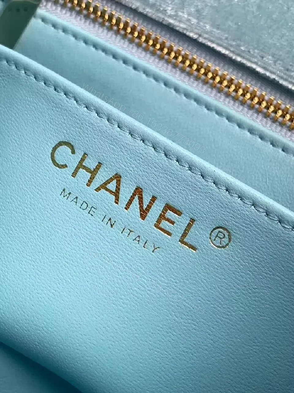 View 6 of Sky-Blue Quilted Mini Bag: Diamond Pattern, Gold Hardware, Crossbody Versatile
