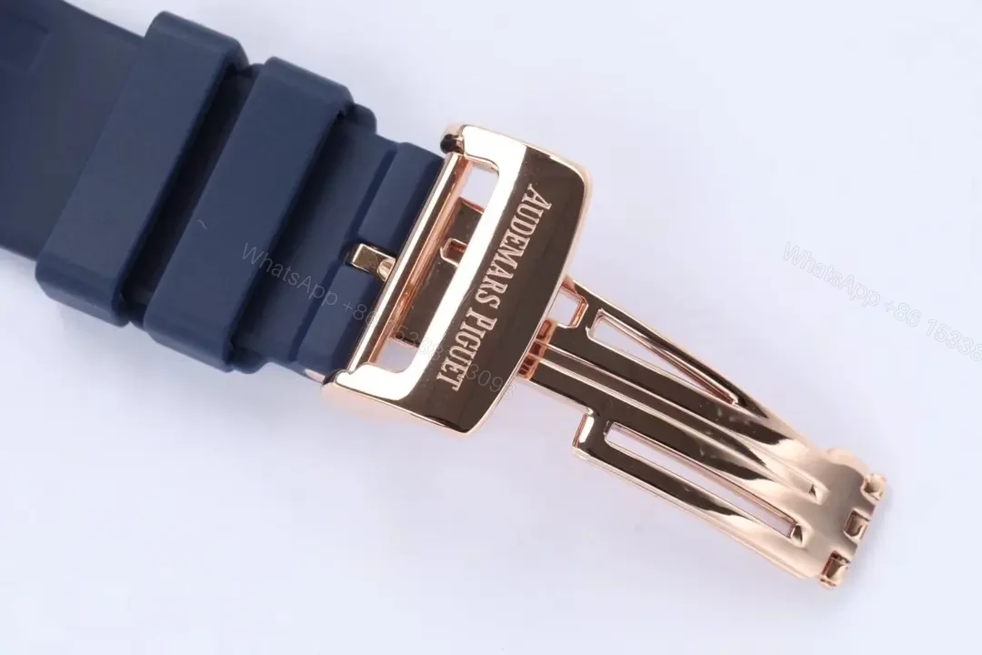 View 9 of V9 Factory Audemars Piguet Royal Oak Ultra-Thin Tourbillon – Rose Gold Case, Blue Dial, Rubber Strap