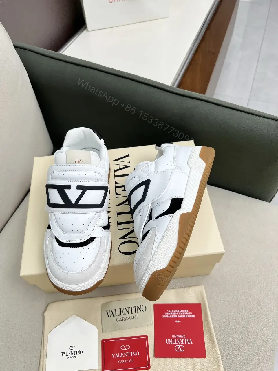 View 7 of White Leather High-Top Sneakers with Geometric Hardware