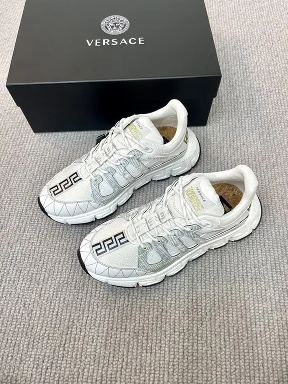 Crisp White Versace Leather Sneaker - Luxe Textured Edge — view 1