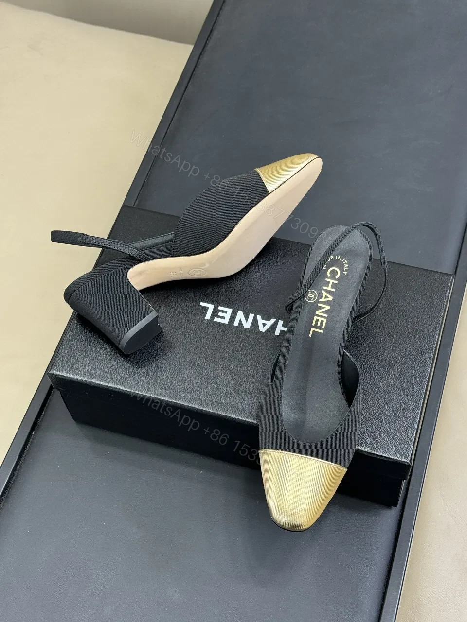 View 2 of Gold Cap-Toe Knit Slingback Slides: Luxe Comfort