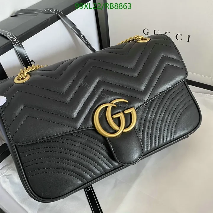View 2 of Small Gucci GG Marmont Chain Bag in White Chevron Leather 987654
