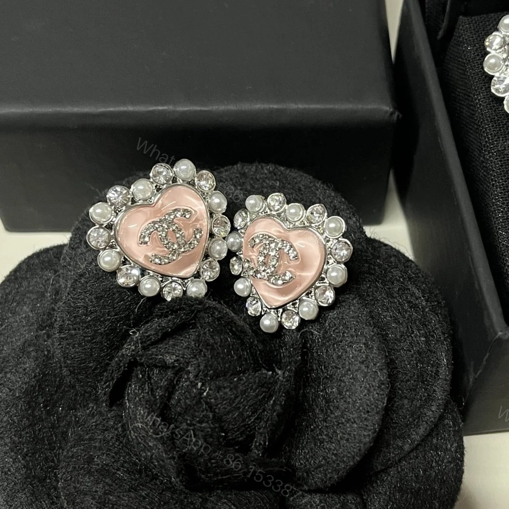 View 2 of CHANEL HEART MOTIF AND CRYSTAL EARRINGS IN PINK