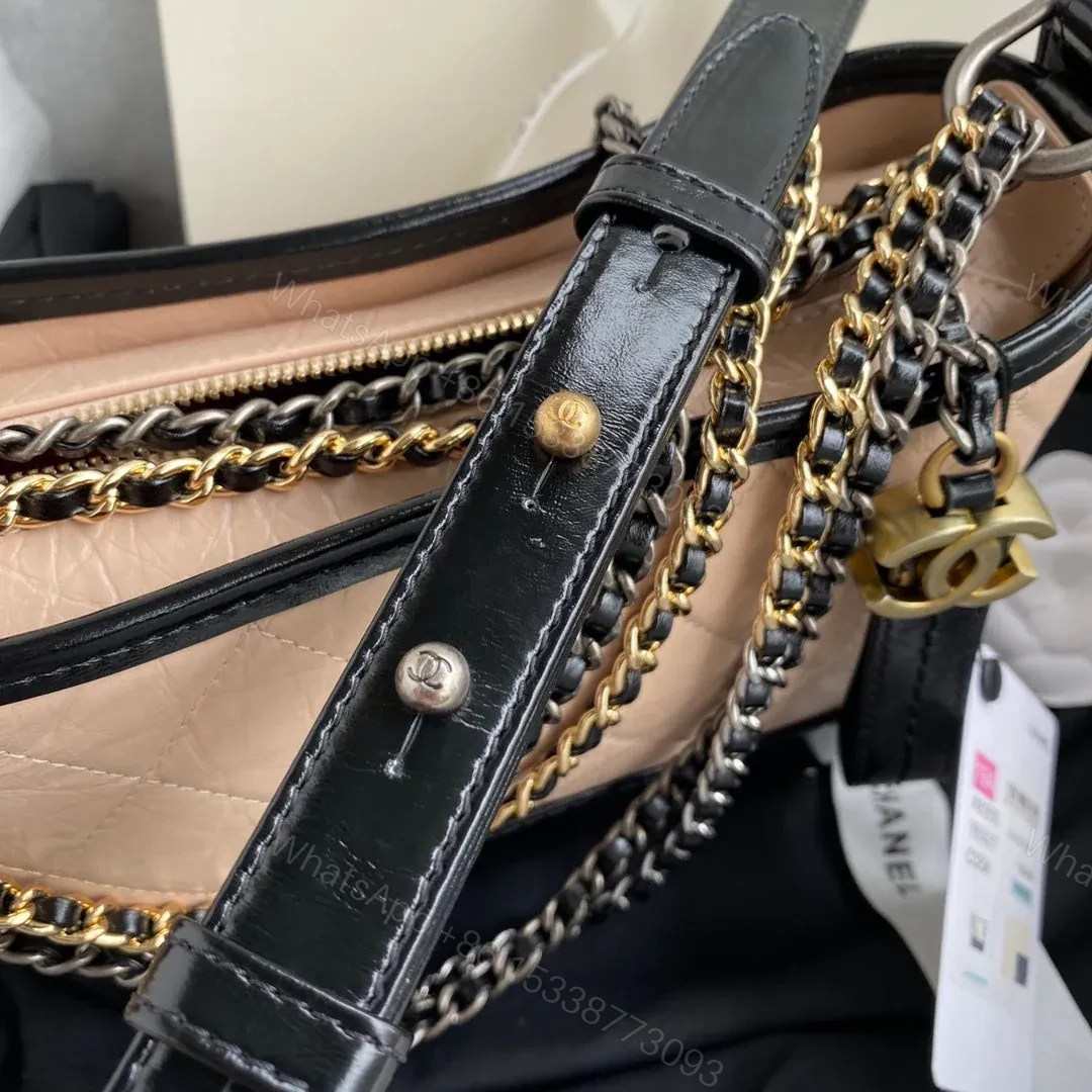 View 5 of CHANEL GABRIELLE MINI 20 HOBO BAG IN ALMOND BEIGE MIX BLACK