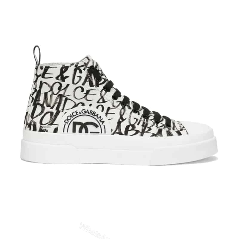 DOLCE AND GABBANA CANVAS PORTOFINO LIGHT MID-TOP SNEAKERS WITH DG LOGO PRINT – DG109 — view 1