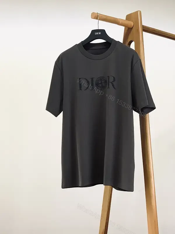 Charcoal Cotton Casual Tee with Subtle Distressed Logo — view 1