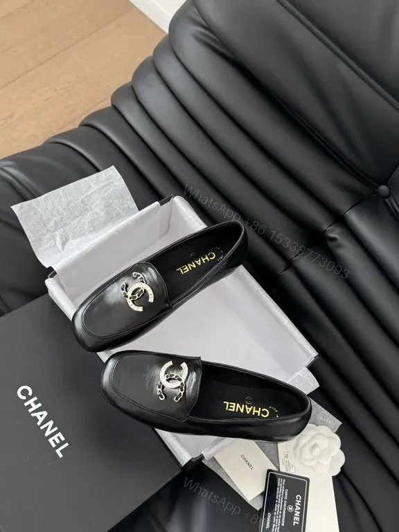 View 3 of Chic Leather Loafers with Logo Hardware - Black, Luxe Style