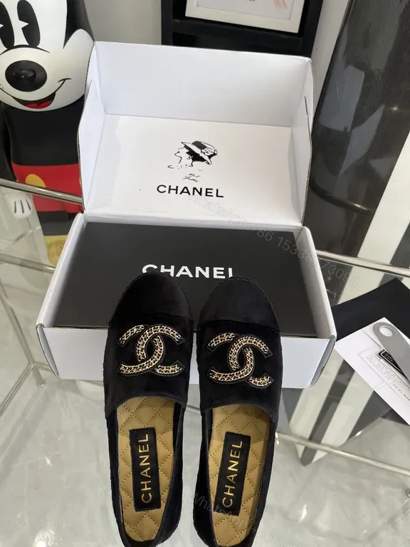 View 4 of Chanel-Inspired Black Velvet Espadrilles with Chain Detail