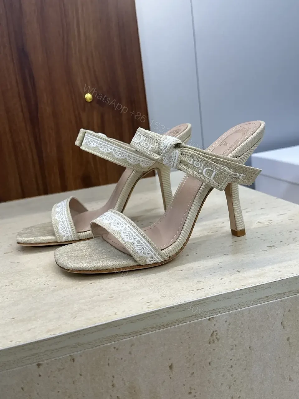 View 9 of Champagne-Embroidered Open-Back Sandals with Cushioned Comfort