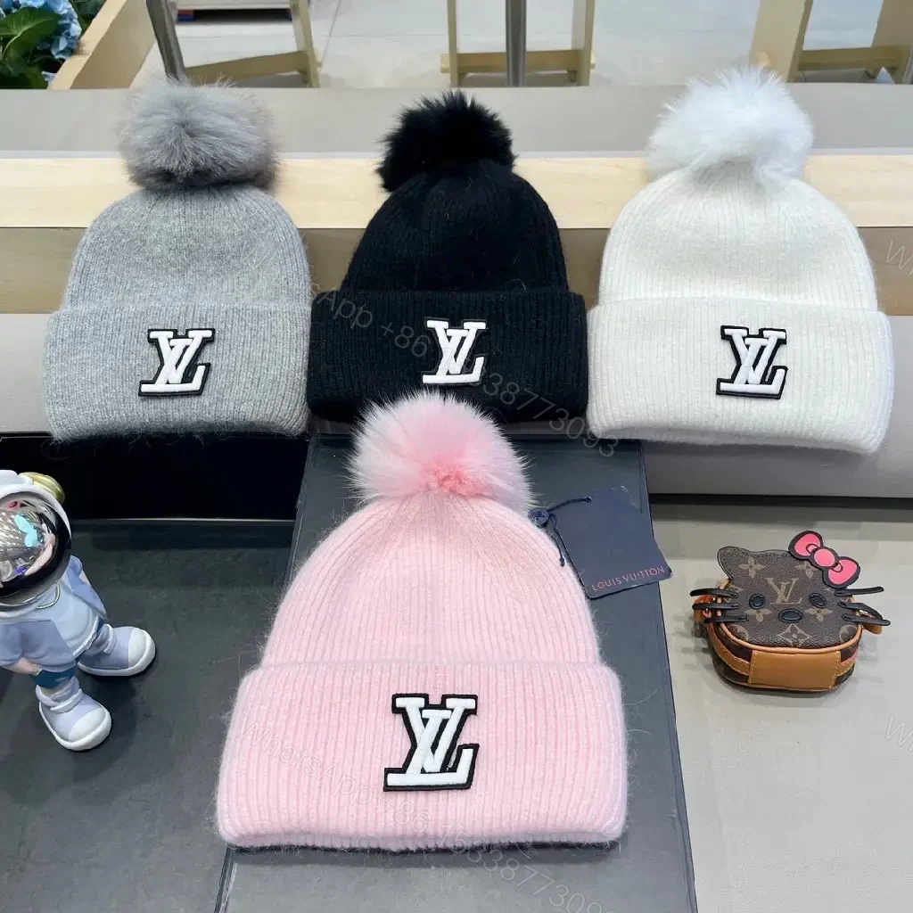 View 8 of Cozy Gray Knit Beanie with LV Emblem Accent