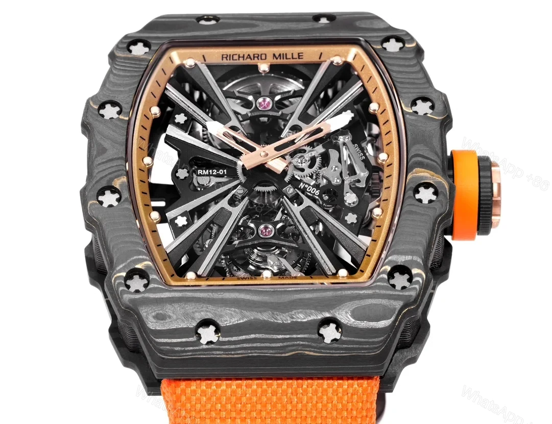 View 3 of Richard Mille RM12-01 Gold Carbon TPT Tourbillon Red Strap Watch RM12-GC-RD