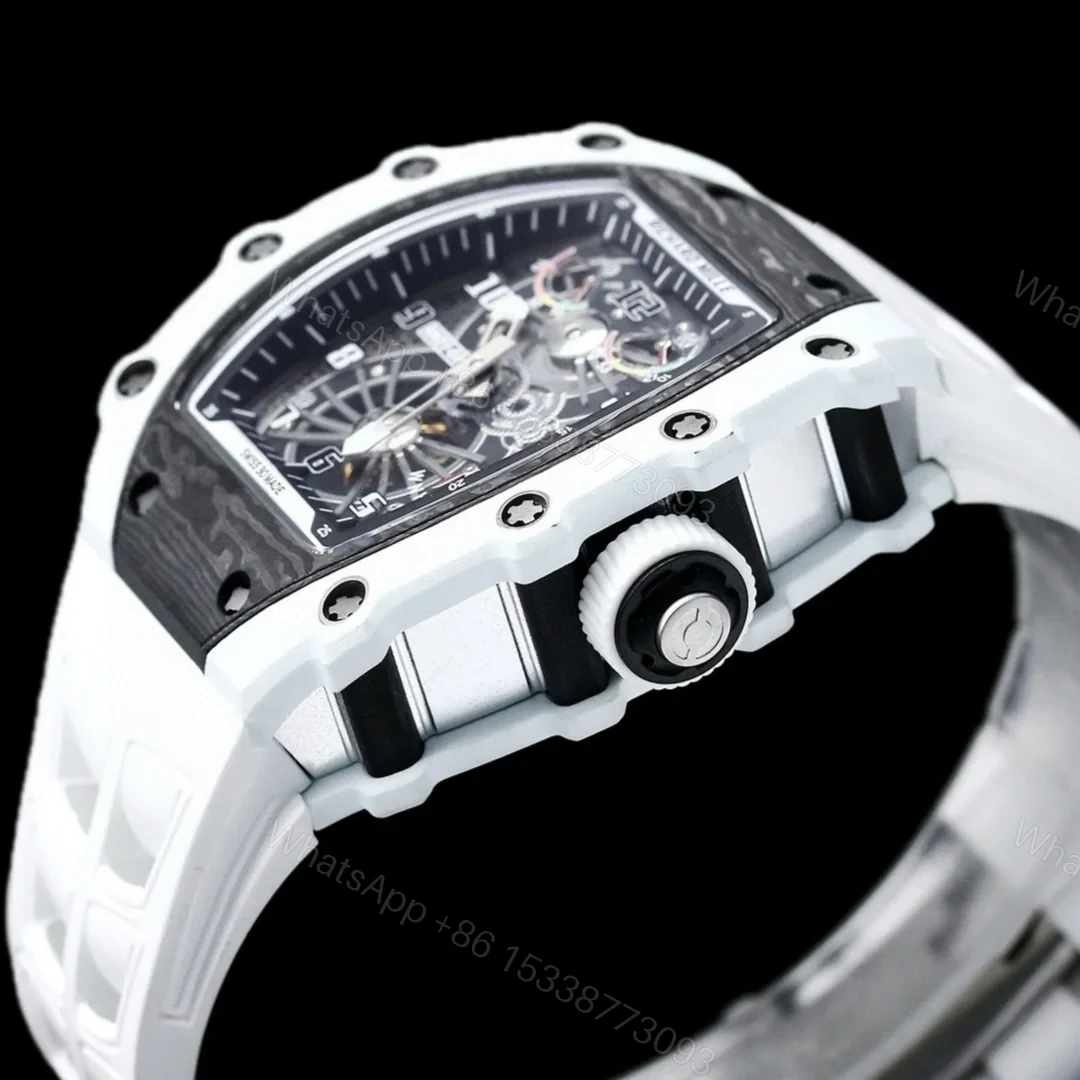 View 6 of Richard Mille RM21-01 Automatic Skeleton Watch 40MM Black Carbon Fiber Case White Bezel White Strap Premium Edition RM-RM21-01-BLK-CARBON-WHT-40