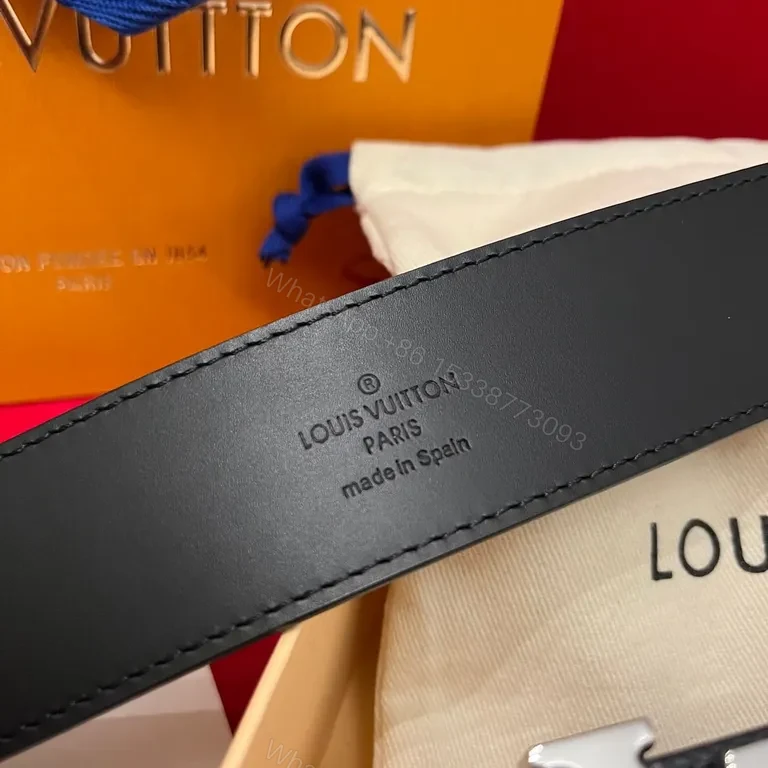 View 3 of Damier Signature Belt: Gold LV Buckle, Leather-Canvas Luxury