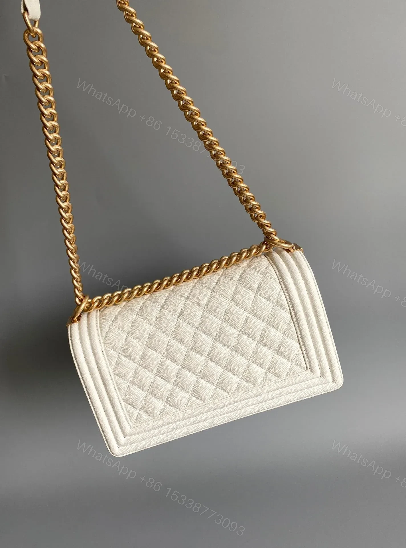 View 7 of CHANEL MEDIUM 25 BOY BAG IN WHITE LAMBSKIN GOLD HARDWARE