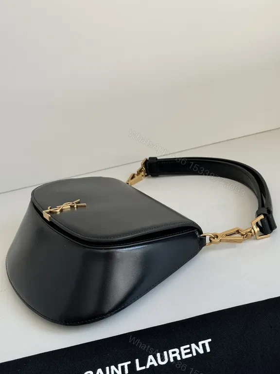 View 8 of Saint Laurent Black Leather Shoulder Bag with Gold Hardware
