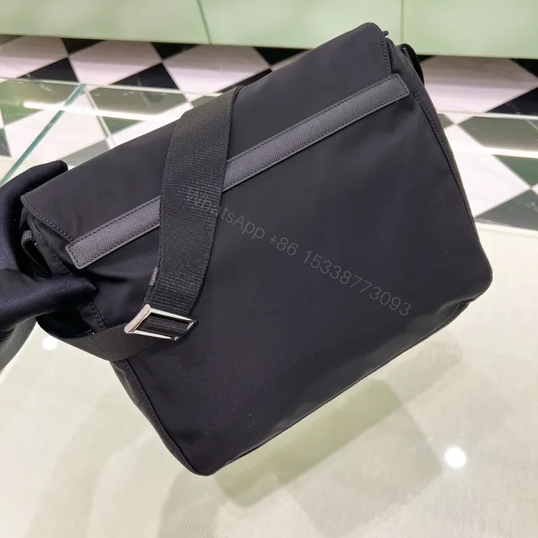 View 3 of Black Nylon Compact Messenger Bag - Prada-Inspired Luxury, Minimalist Utility