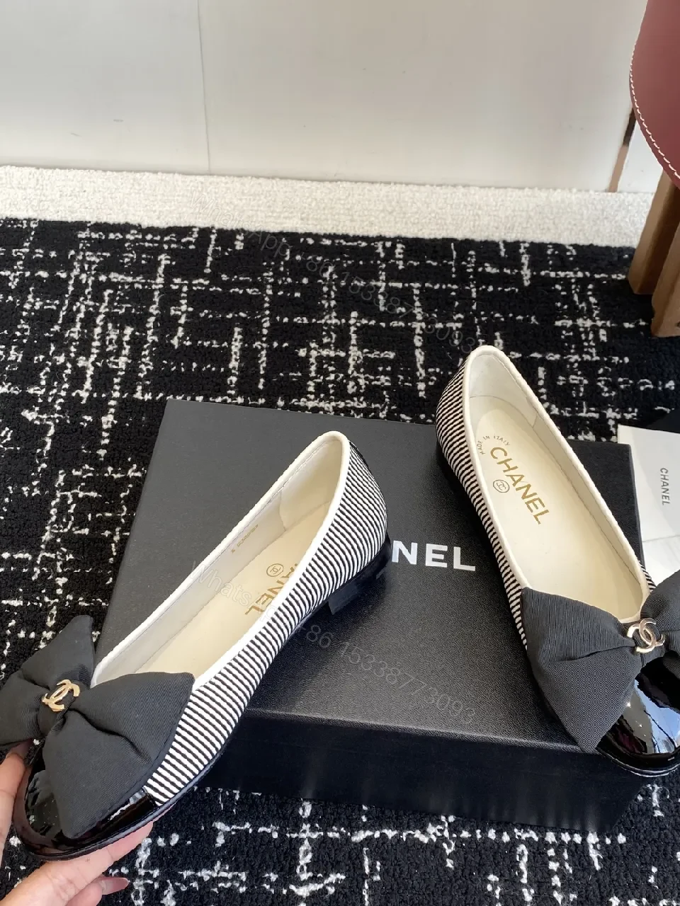 View 9 of Textured Striped Flats with Bow - Luxe Comfort Flat