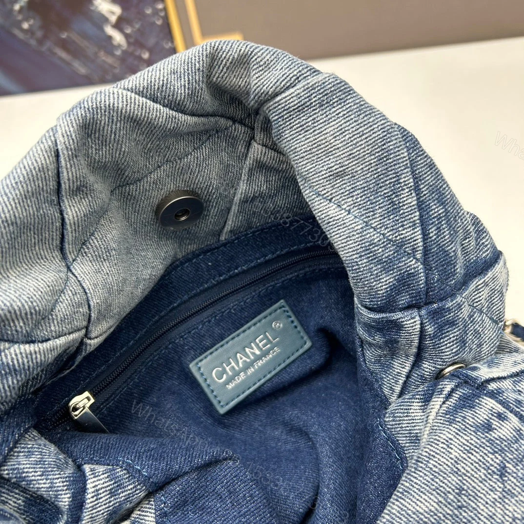 View 3 of Chanel Large 22 Bag Faded Blue Denim Silver Hardware
