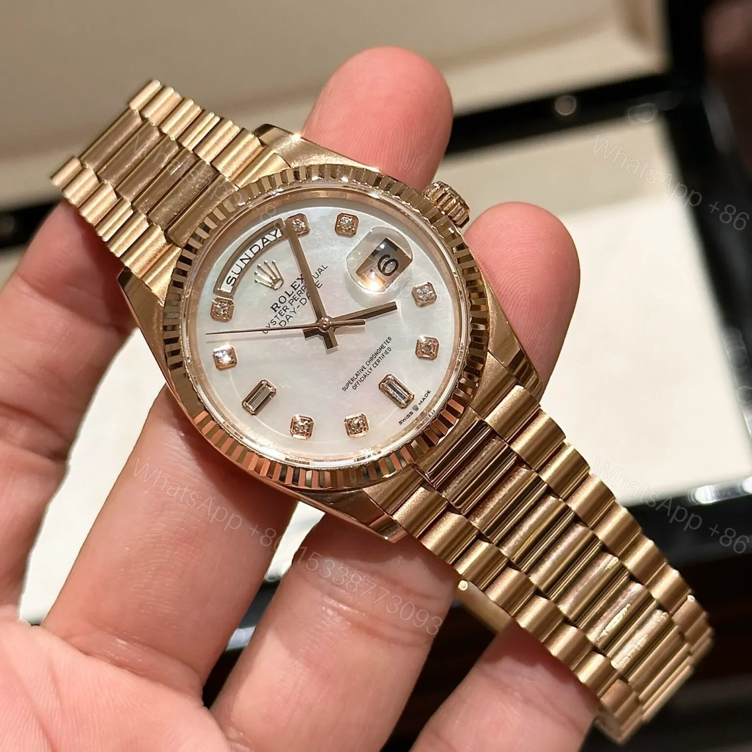 View 4 of Superclone Rolex Day-Date White Mother-of-Pearl Diamond Dial 128235-0029 36 mm