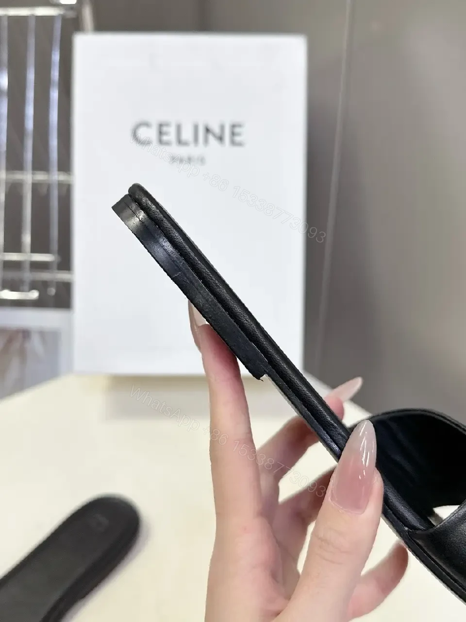 View 7 of Minimal Black Leather Slide – Luxury Minimalist Comfort