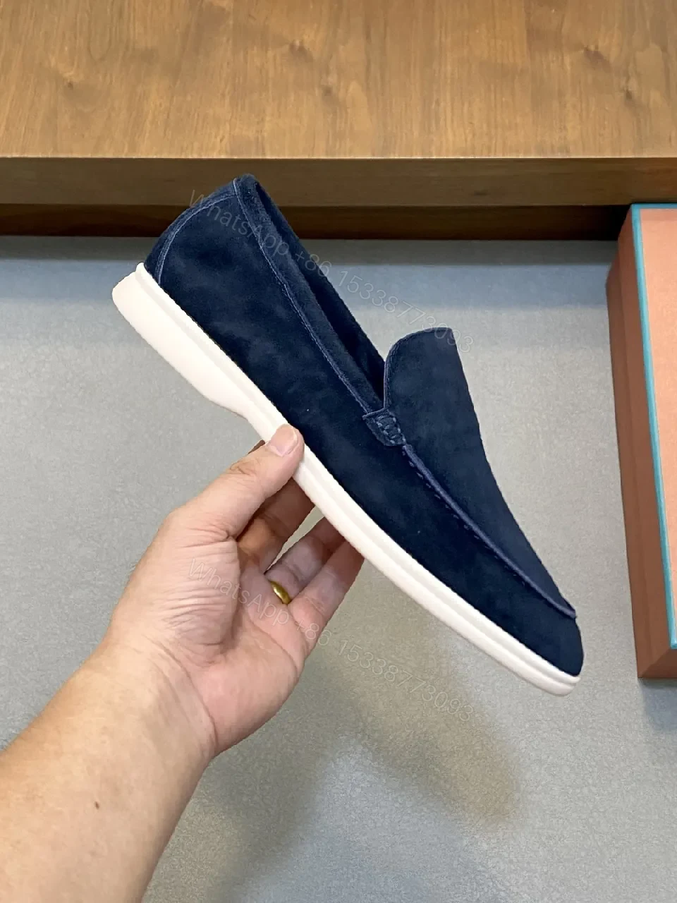 View 5 of Navy Suede Slip-Ons: Textured, Everyday Comfort