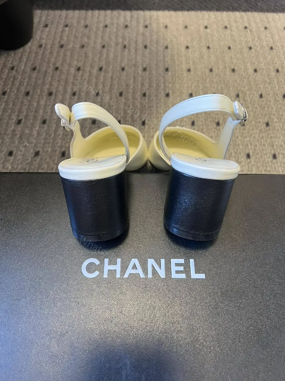 View 5 of Two-Tone Leather Slingback Pumps with Logo Hardware
