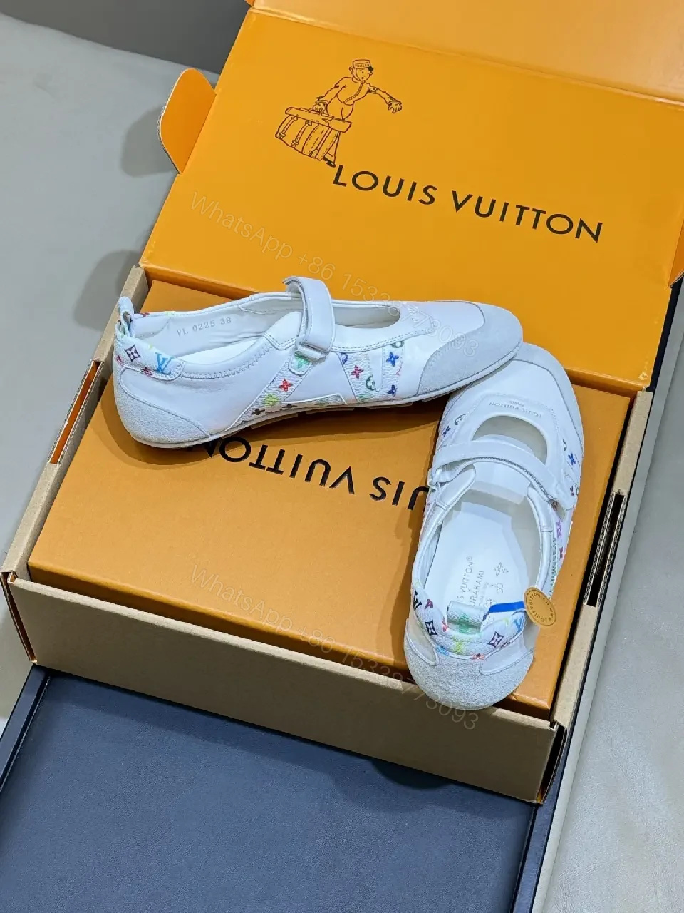 View 3 of White Knit Sneakers - Multicolor LV-Inspired, Cushioned Comfort