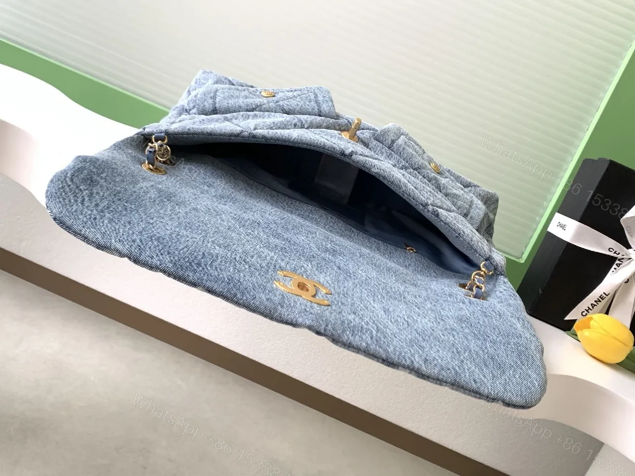 View 4 of Denim-Texture Flap Bag: Luxe Chain-Handled Chic