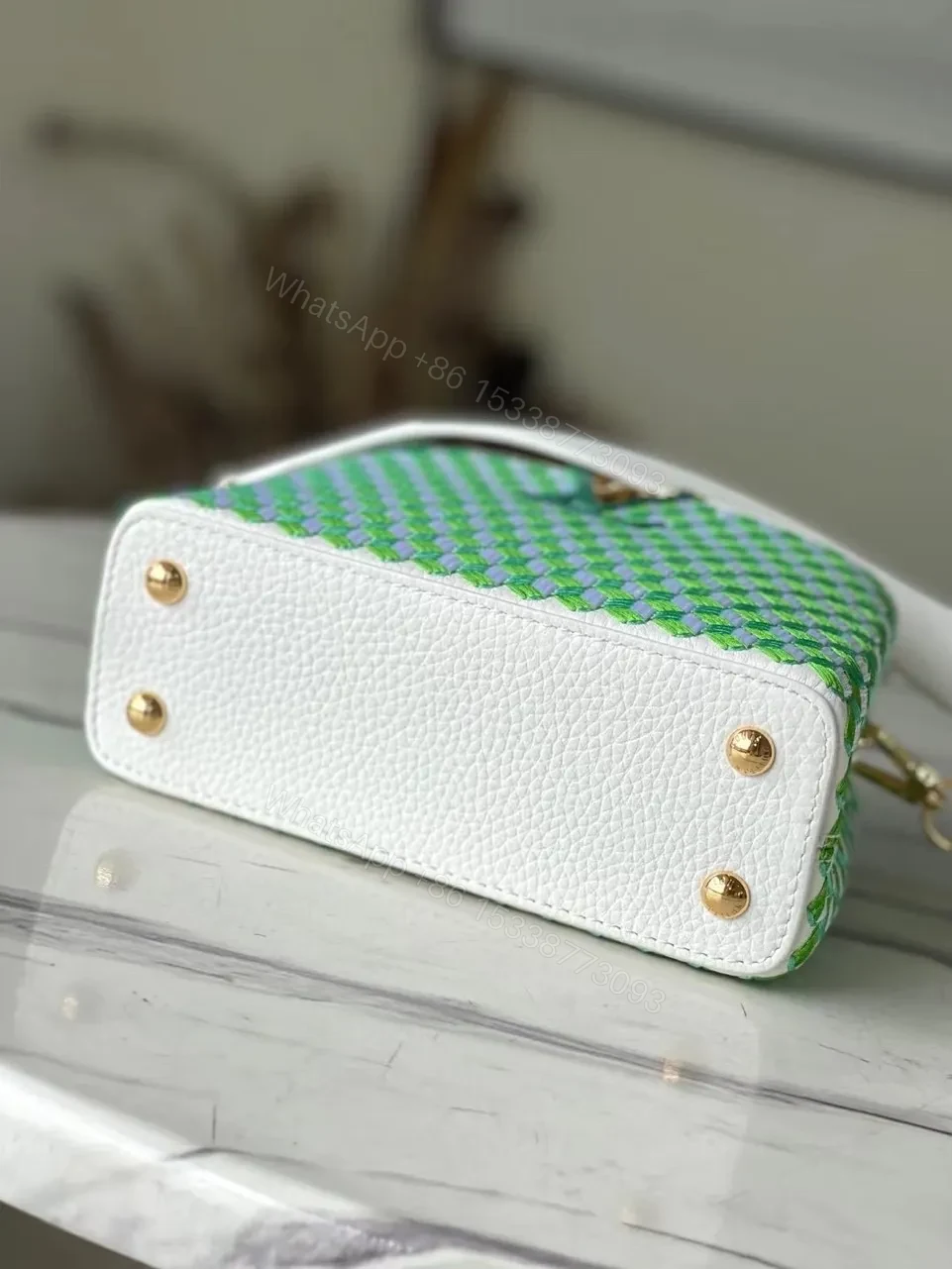 View 8 of Louis Vuitton LV Capucines Green And White Pattern Handbags 21cm