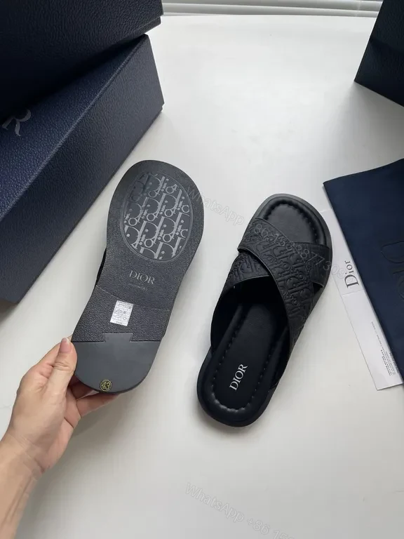 View 9 of Chic Leather Monogram Slide Sandals - Luxe Comfort Sandals