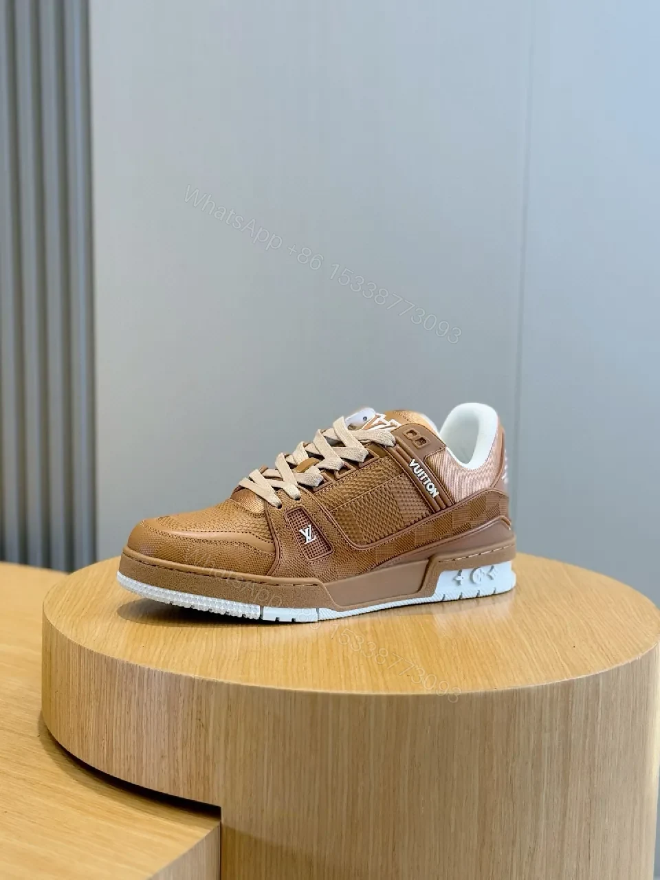 View 2 of Brown Textured Leather Sneakers - Luxe Casual Comfort