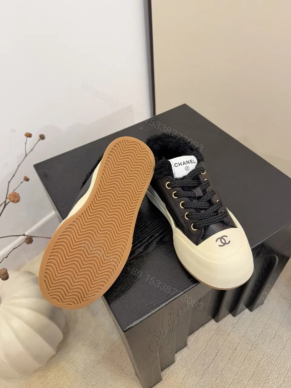 View 5 of Chic Leather High-Top Sneakers with Plush Warmth and Accents